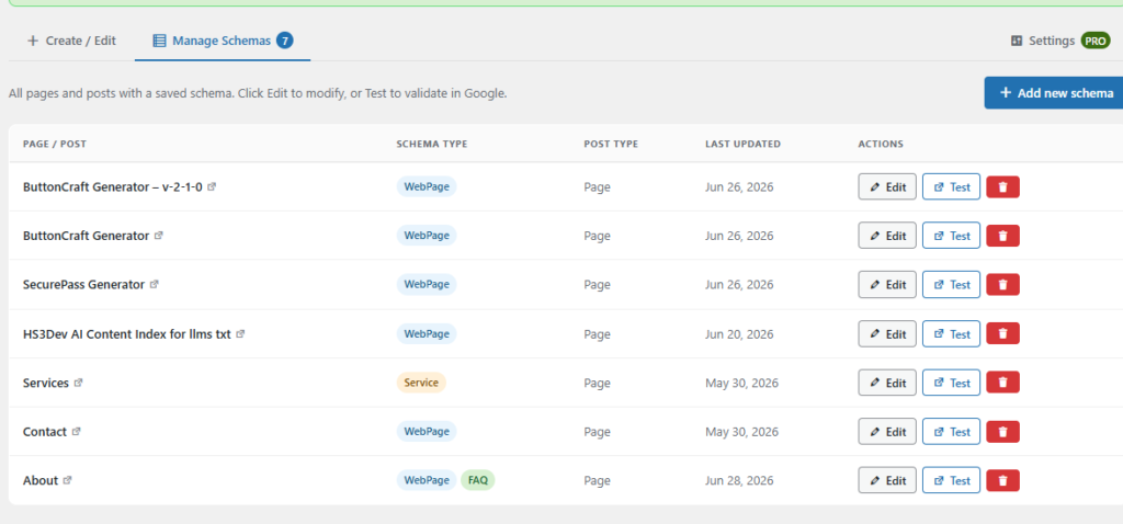 Schema Genie Pro SGP-Dashboard